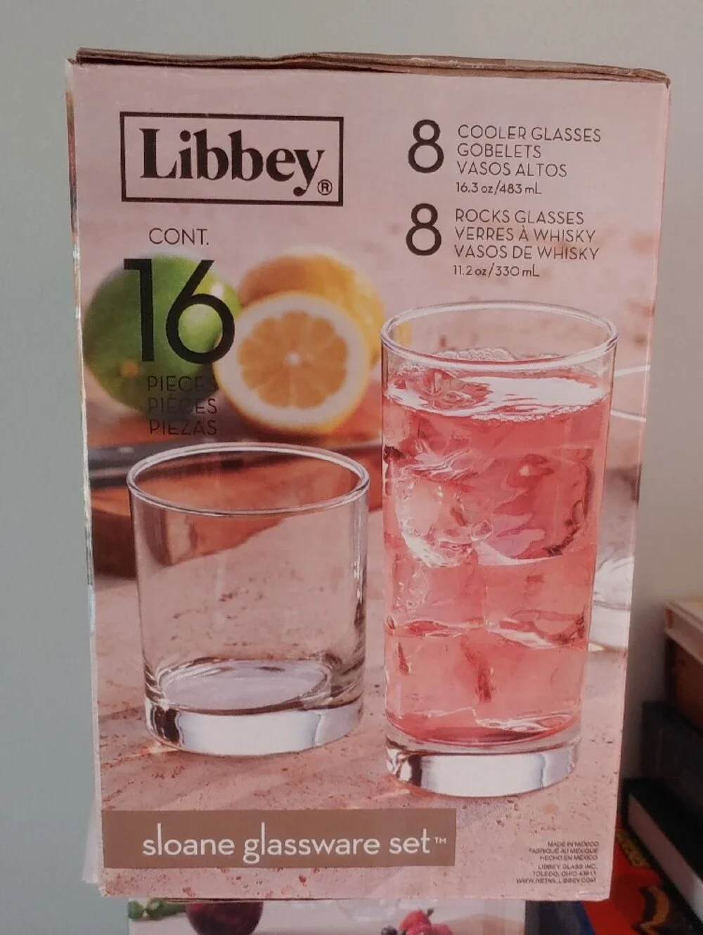 Libbey Sloane Glassware Set 8 Cooler Glasses 16.3 Oz& 8 Rocks 11.2 Oz